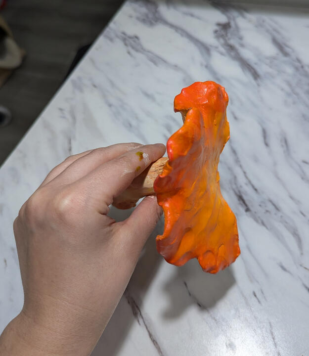 Chanterelle clay sculpture painted with acrylic and sealed with gloss varnish