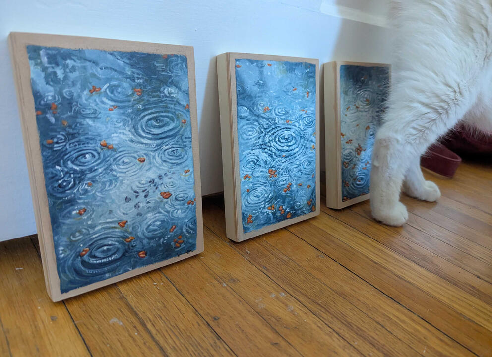 Ripple Triptych (three 5&quot;x7s&quot;), feat. my cat