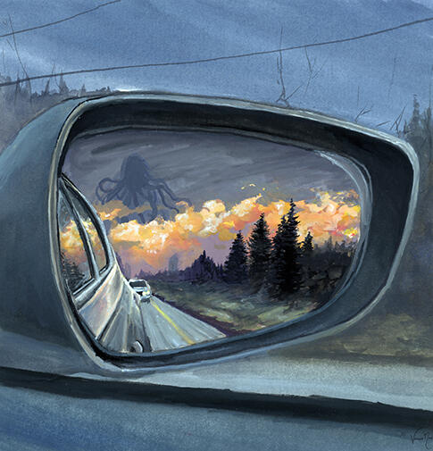 Objects In Mirror May Be Closer Than They Appear (Gouache)
