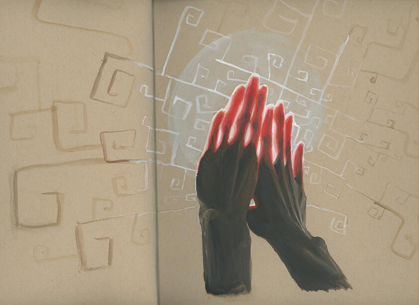 Reaching Hands (Gouache)