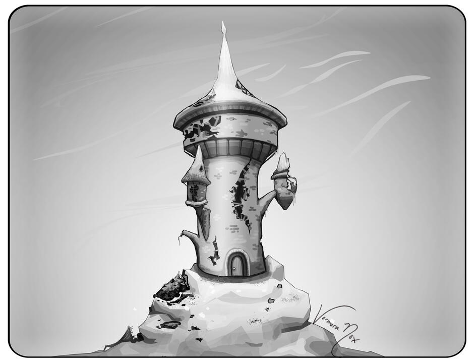 Junk Drawer Heroes - Crumbling Tower - Digital Illustration for RPG Book (RPG by Christian Malleck)