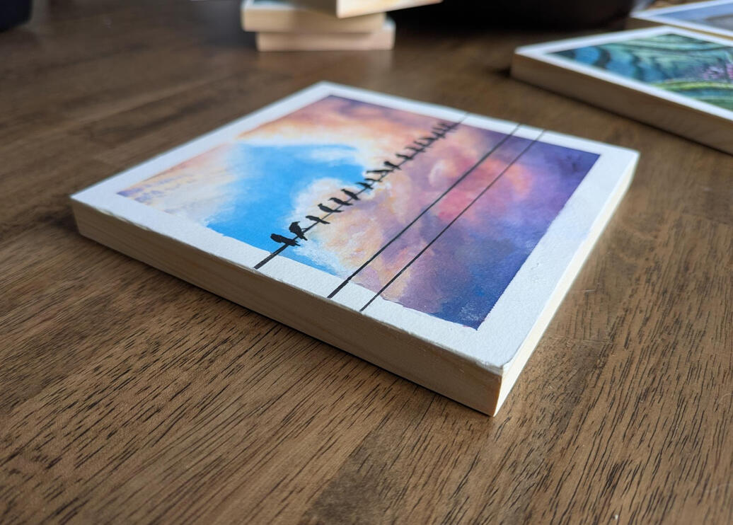 Birds on a Wire in Gouache (8x8&quot;) $400