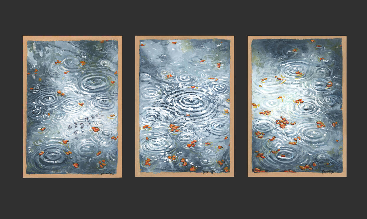 Ripple Triptych in Gouache (3x 5x7&quot;) $600