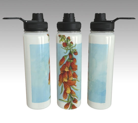 Stainless Steel Water Bottle - Foxglove in Watercolour